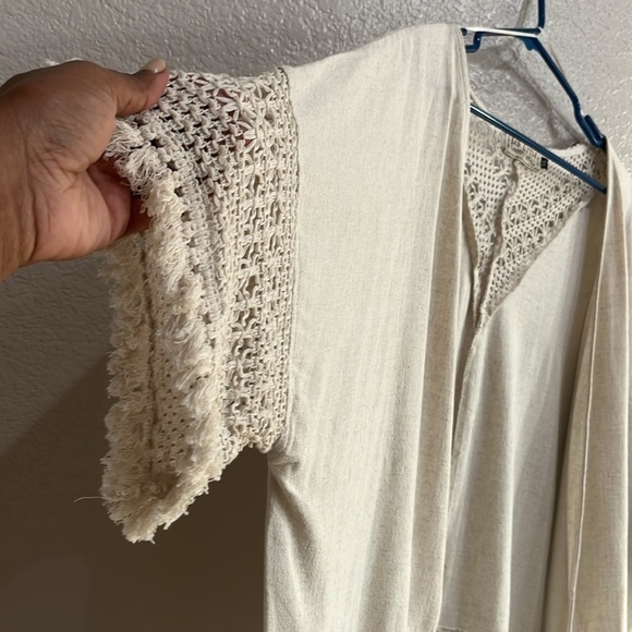 Bad Little Country Girl Tina Linen Blend Cardigan Tab Fringe Sz XL BoHo - Picture 3 of 8